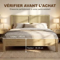 HOMCOM Tête de Lit en Bois à Effet Rotin, Design Bohème, pour Chambre à Coucher, 140 x 4 x 87 cm, Chêne(m-5)