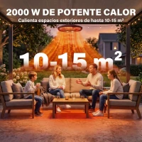 Outsunny Calefactor por Infrarrojos Terraza Colgante 2000 W con Luz LED Control por Táctil/Mando 2 Niveles Calor y Temporizador(m-6)