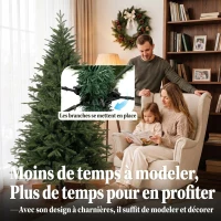 HOMCOM Sapin de Noël Artificiel 180 cm, Arbre de Noël, 2081 Branches Articulées en PE et PVC Ignifuge, Support en Bois Robuste(m-6)