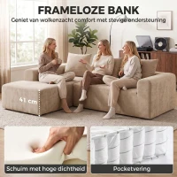HOMCOM Hoekbank met chaiselongue, raamloos Cloud-Sofa in L-vorm van Chenille, diepe zit, pocketveren, Beige(m-6)