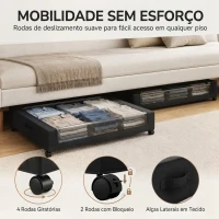 HOMCOM Conjunto de 2 Caixas de Arrumação debaixo da Cama com Rodas 40 L Organizador de Sapatos em Tecido Oxford Preto(m-6)