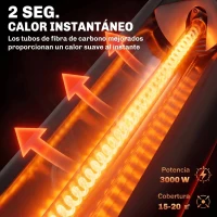 Outsunny Calefactor por Infrarrojos Terraza 3000 W IP65 9 Niveles Calor Temporizador 24 H Control Táctil/Remoto Pantalla LED(m-4)