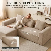 HOMCOM Hoekbank met chaiselongue, raamloos Cloud-Sofa in L-vorm van Chenille, diepe zit, pocketveren, Beige(m-7)