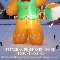 Outsunny Bonhomme Pain d'Épice Gonflable de Noël 2,5 m avec Lumières LED, Boîte Cadeau et Souffleur, Intérieur et Extérieur(m-6)