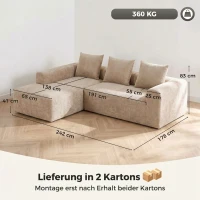 HOMCOM Ecksofa mit Chaiselongue, rahmenloses Cloud-Sofa in L-Form aus Chenille, tiefer Sitz, Taschenfedern, Beige(m-3)
