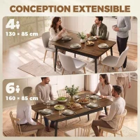 HOMCOM Table à Manger Extensible Rectangle pour 4 à 6 Personnes, Table de Cuisine 130-160 cm avec Coins Arrondis, Noyer Clair(m-4)