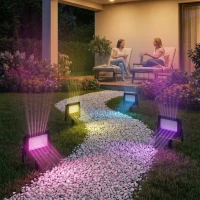 Outsunny 32W LED Floodlights, Linkable 4-Pack Landscape Lighting with Remote Control, RGB Colour Changing, UK Plug, Black(m-10)