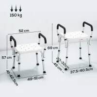 HOMCOM Scaun de Duș din Aluminiu, Reglabil pe Înălțime, cu Cotiere și Picioare Antiderapante, Alb(m-3)