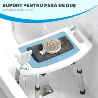 HOMCOM Scaun de Duș din Aluminiu și EVA, Reglabil pe 6 Niveluri, cu Spătar Curbat, 51,5x49,5x68,5-81 cm, Albastru Deschis și Alb(m-5)