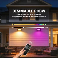 Outsunny 32W LED Floodlights, Linkable 4-Pack Landscape Lighting with Remote Control, RGB Colour Changing, UK Plug, Black(m-5)