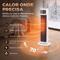 HOMCOM Aquecedor Elétrico Cerâmico PTC 2000 W com 4 Modos, Comando à Distância e Proteção contra Sobreaquecimento e Queda(m-4)