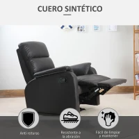 HOMCOM Sillón Relax Reclinable Manual, Sillón Relax Tapizado en PU con Reposapiés Retráctil, Acolchado Grueso, Butaca Reclinable hasta 160º, para Salón, Dormitorio, Marrón, 75x92x99 cm(m-6)