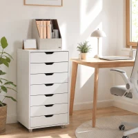 Vinsetto Schedario da Ufficio con 7 Cassetti, Ruote a Freno, Cassettiera Scrivania per Lettera/Formato A4/Legale, Bianco(m-8)