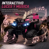 HOMCOM Quad Eléctrico para Niños 12V Quad para Niños de 3–5 Años con 2 Motores Suspensión 3–8 km/h Música Faros LED USB Rosa(m-10)