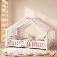 AIYAPLAY Wooden Kids House Single Bed Frame, Solid Pine Wood Toddler Bed with Dual Guardrails for Children, Boys, Girls, White(m-9)