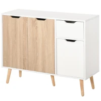 HOMCOM Aparador Moderno Aparador para Salón con 3 Puertas y Cajón Mueble Auxiliar para Salón Cocina Dormitorio 90x30x72 cm Blanco y Natural(m-10)