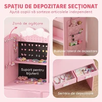 AIYAPLAY Măsuță de Toaletă pentru Copii 3 În 1 cu Taburet, Oglindă cu 2 Tipuri de Lumină și Suport Haine, Roz, 3-8 Ani(m-6)