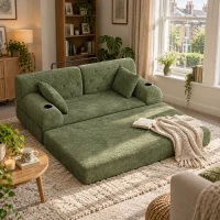 Cozy Sleeper Sofa with High-Density Foam and Soft Corduroy, Convertible Couch for Living Rooms and Small Spaces, 168L x 80W x 81H cm, Green(m-1)