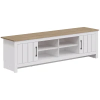 HOMCOM Meuble TV 175 cm, Meuble Télé pour Téléviseur jusqu'à 55 Pouces avec 2 Portes et 4 Compartiments Ouverts, Chêne et Blanc(m-1)