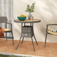 Outsunny 70 cm Wood-Effect Rattan Garden Table - Natural Wood Finish(m-8)