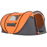 Outsunny Tenda da Campeggio Pop Up 3 Posti con 2 Porte, 4 Finestre e Telo, 263.5x220x123 cm, Arancione(m-1)