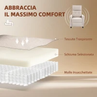 HOMCOM Poltrona Massaggiante e Reclinabile a 160° con Poggiapiedi e Telecomando, 69x93x104 cm, Effetto Lino Bianco Crema(m-6)