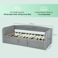 HOMCOM Letto Divano 3 Posti con Lettino Estraibile Convertibile in Letto Matrimoniale,205x186x75 cm, Grigio Chiaro(m-3)