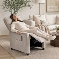 HOMCOM Poltrona Massaggiante e Reclinabile a 160° con Poggiapiedi e Telecomando, 69x93x104 cm, Effetto Lino Bianco Crema(m-8)