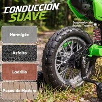 AIYAPLAY Moto Eléctrica Niños 12V con 2 Ruedas Auxiliares Desmontables 2 Motores Suspensión Trasera 3 km/h 3-6 Años Verde(m-8)