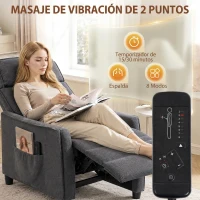 HOMCOM Sillón de Masaje Reclinable con Reposapiés 2 Zonas de Masaje Asiento de Muelles Bolsillos Tapizado en Lino Gris(m-4)