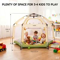 Pop-Up Baby Playpen with Removable Canopy, Portable Six-Sided Play Yard with Breathable Mesh for Outdoor, 150L x 150W x 105H cm, Green(m-3)