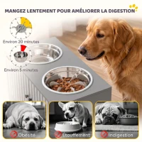 PawHut Gamelle Chien Surélevée Meuble d'Alimentation Rangement 40L 2 Bols Inox 2L 1 Gamelle Anti-Glouton 60x30x35,5cm Gris(m-7)
