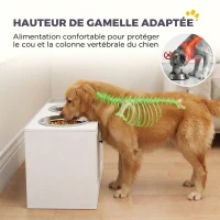 PawHut Gamelles surélevées pour chien, meuble repas avec rangement 10,6 gal, 2 gamelles inox 2,1 qt, anti-glouton, antidérapant(m-4)