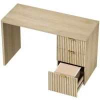 HOMCOM Bureau d'Ordinateur, Rangement Réversible, 3 Tiroirs Façades Ondulées, Plateau Épais et Spacieux, 120x50x76cm, Chêne(m-1)
