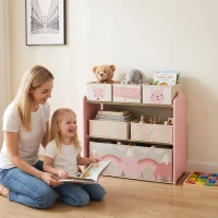 ZONEKIZ Kids Storage Unit, Toy Storage Organiser, with Six Fabric Bins, for Bedrooms, Playrooms, Nurseries - Pink(m-2)