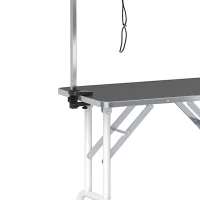 PawHut 32" Foldable Dog Grooming Table Pet Drying Beauty Table Adjustable Fixed Arm Rubber Top, Black(m-10)