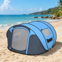Outsunny 3 Person Pop-up Camping Tent, Family Dome Tent with Ground Sheet, 4 Windows and Portable Carry Bag for Beach Outdoor Trip, Sky Blue(m-9)