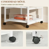 HOMCOM Soporte para Impresora de 3 Niveles con Ruedas Marco de Acero para Oficina Casa 50x50x52,5 cm Blanco(m-5)