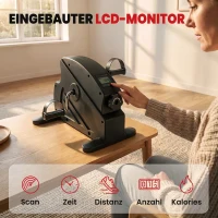 SPORTNOW Mini Heimtrainer Pedaltrainer mit stufenlosem Widerstand LCD-Display 4-fach verstellbaren Pedalriemen Griff(m-6)