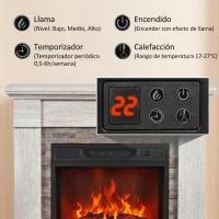 HOMCOM Chimenea Eléctrica Decorativa 1800W con Efecto de Llama de 3 Brillos Termostato Temporizador Mando a Distancia Natural(m-5)