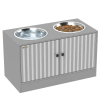 PawHut Gamelle Chien Surélevée Meuble d'Alimentation Rangement 40L 2 Bols Inox 2L 1 Gamelle Anti-Glouton 60x30x35,5cm Gris(m-18)