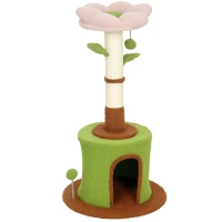 PawHut Cat Tree for Indoor Kittens, 88cm Flower Cat Tower with Condo & Bed, Scratching Post, 2 Toy Balls and 2 Crinkle Leaves(m-1)