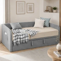 HOMCOM Letto Divano 3 Posti con Lettino Estraibile Convertibile in Letto Matrimoniale,205x186x75 cm, Grigio Chiaro(m-9)