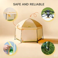Pop-Up Baby Playpen with Removable Canopy, Portable Six-Sided Play Yard with Breathable Mesh for Outdoor, 150L x 150W x 105H cm, Green(m-5)