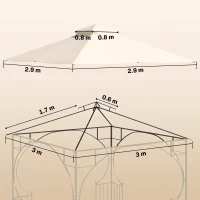 Outsunny 3x3(m) Replacement Gazebo Canopy, Double Tier Roof Top for Garden, Patio, Outdoor, Beige (TOP ONLY)(m-3)