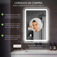 HOMCOM Espejo de Baño con Luces LED 70x100 cm 3 Colores de Luz Brillo Regulable Función Antivaho Función de Memoria IP44(m-4)