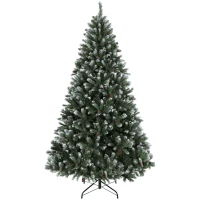 HOMCOM Árbol de Navidad Artificial 180 cm con 802 Puntas Efecto Nevado 59 Piñas y Base Metálica Plegable Verde y Blanco(m-11)