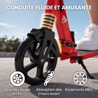 SPORTNOW Trottinette Pliable en Aluminium, Guidon Réglable, Freinage Double à Main/Pédale, Roues PU 18 cm, 86x38x103,5cm, Rouge(m-6)
