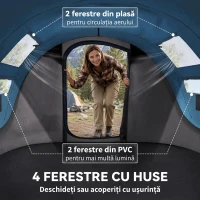 Outsunny Cort de Camping Pop Up pentru 2 Persoane cu 2 Uși, 4 Ferestre și Înveliș Impermeabil, 263.5x220x123 cm, Verde(m-5)