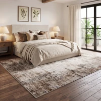 HOMCOM Alfombra de salón, Poliéster, diseño artístico moderno, lavable, Marrón(m-4)